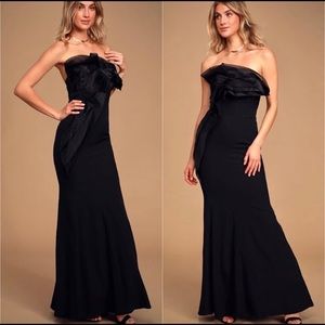 Lulus Midnight Fantasy Strapless Ruffle Maxi Dress